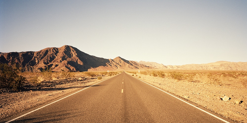 Open road, desert, California road trip