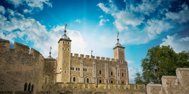 blue sky with clouds over the tower of london