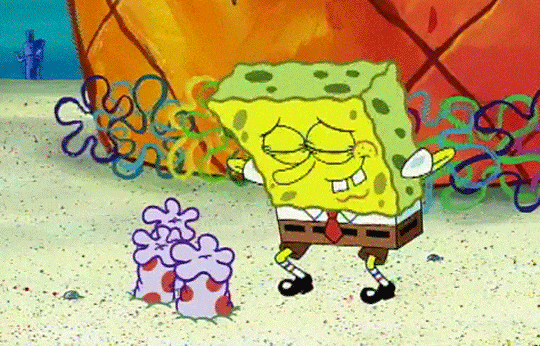 spongebob smelling flowers