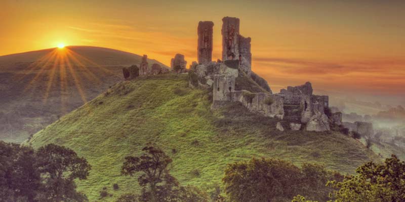 corfe-castle-at-sunset