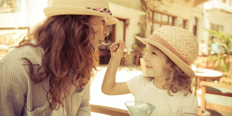 child feeding mother ice-cream