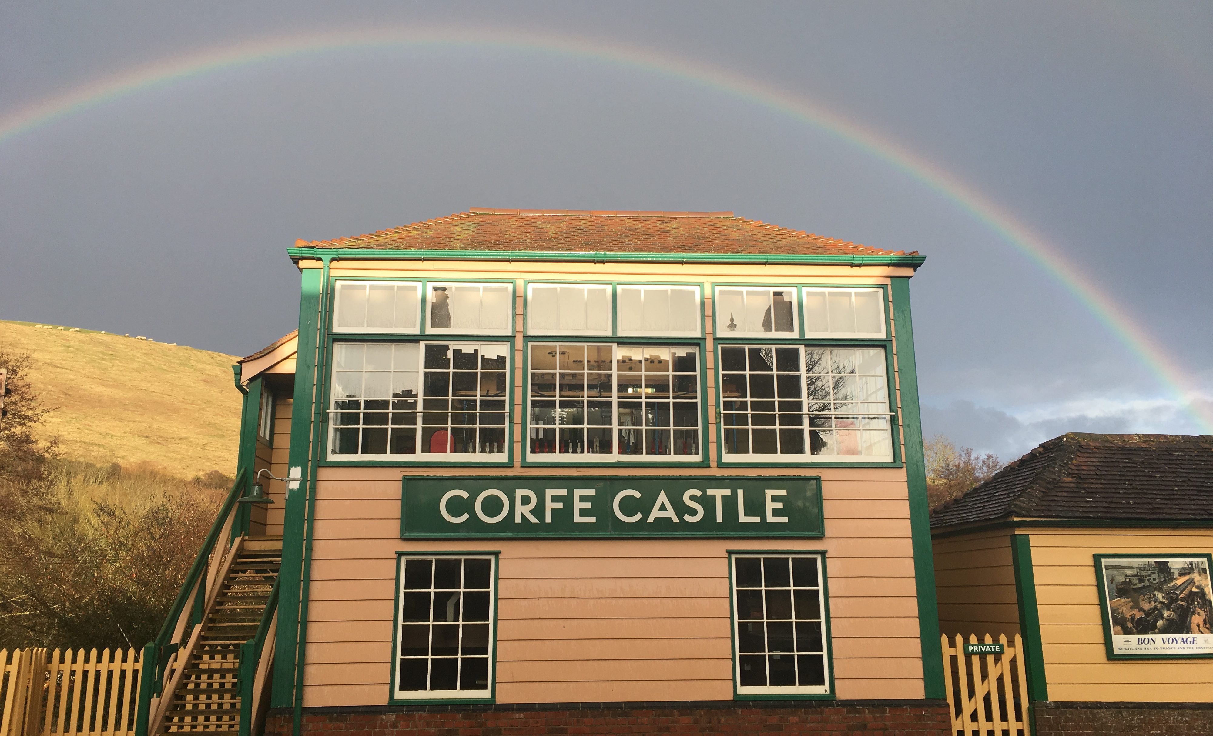 Rainbow over corfe castle dorset