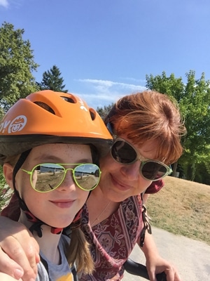 Mum and daughter both wearing sunglasses in the Loire Valley