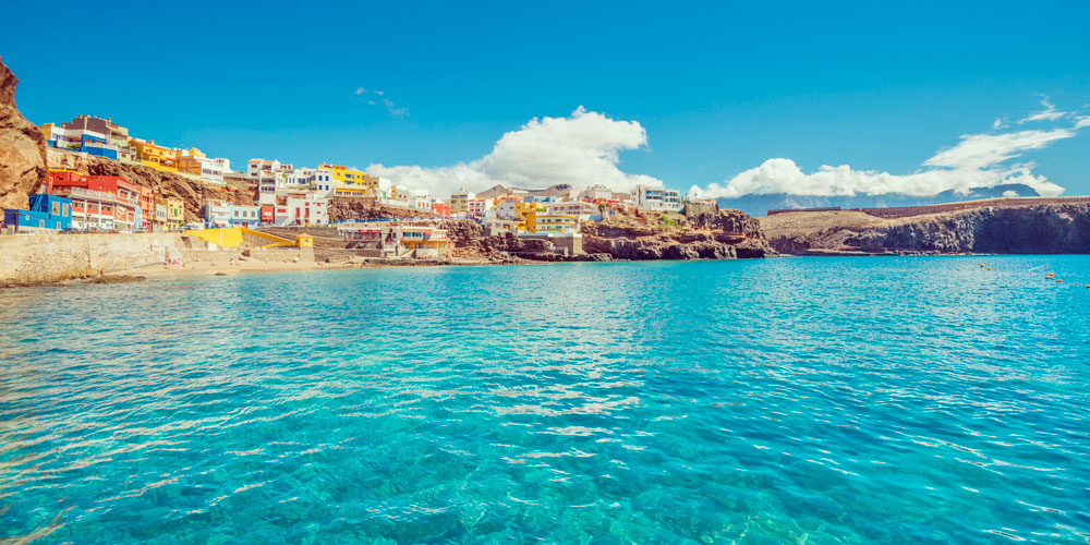 sunny coastline and fishing village in Gran Canaria canary islands