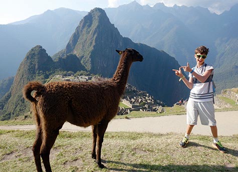 mother son adventure peru llama 