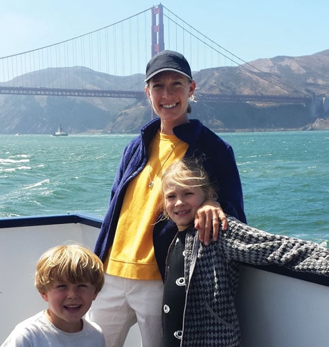 Family on boat, Golden Gate Bridge, California