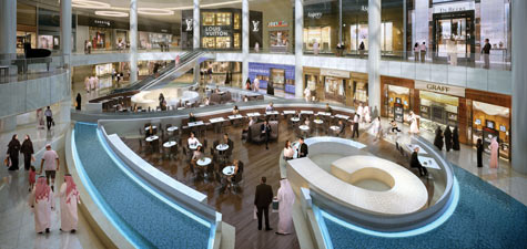 Interior of Yas Mall with people shopping