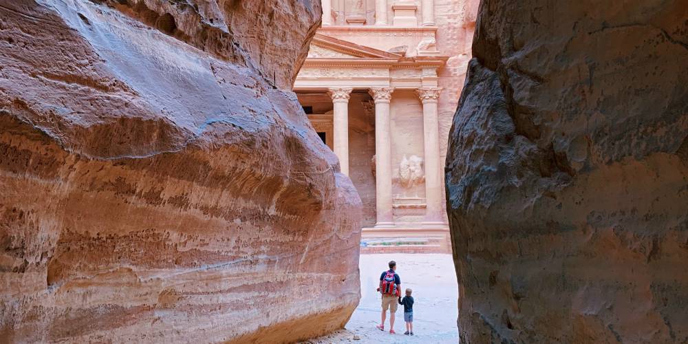 best family holiday destinations for 2019, Father and son see The Treasury, Petra, Jordan