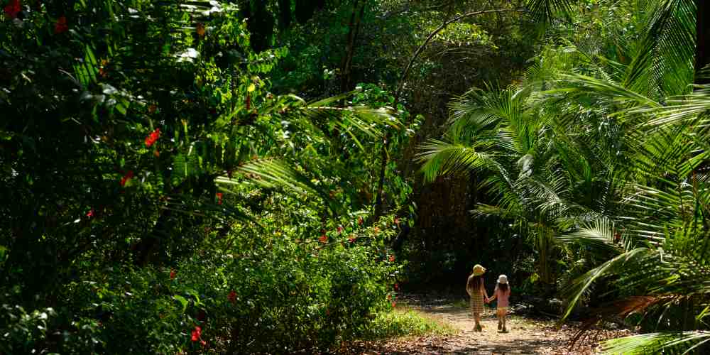 best family holiday destinations 2019, girls walk in Costa Rican rainforest