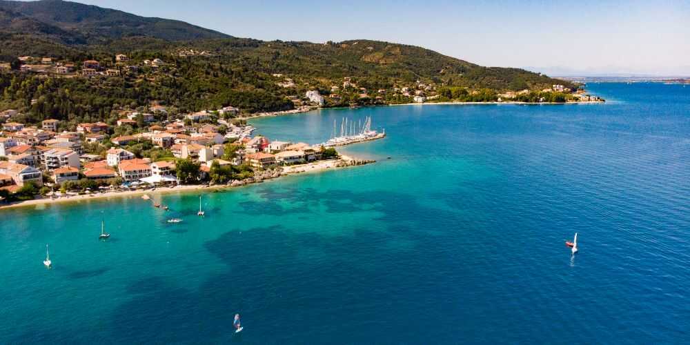 family sailing holidays at Nikiana Beach Club view of beach club on Lefkada Island