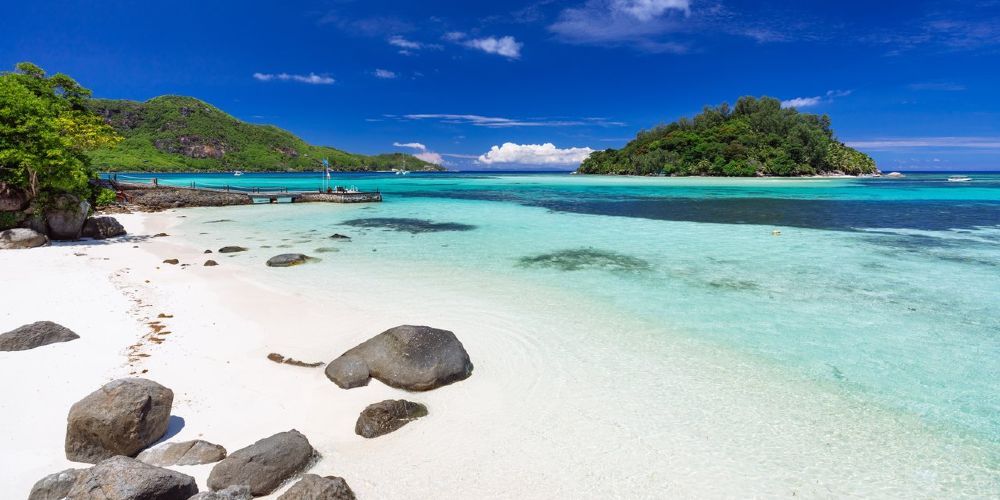 View of Moyenne Island from Round Island Seychelles family holidays 