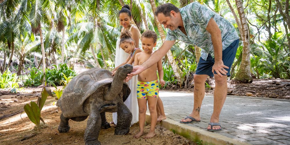 family-petting-giant-aldabra-tortoise