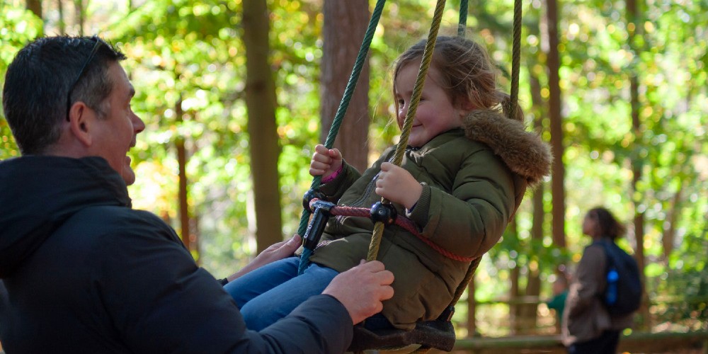 bewilderwood-norfolk-little-girl-on-swing-with-dad-pushing-in-sunny-forest-february-2022