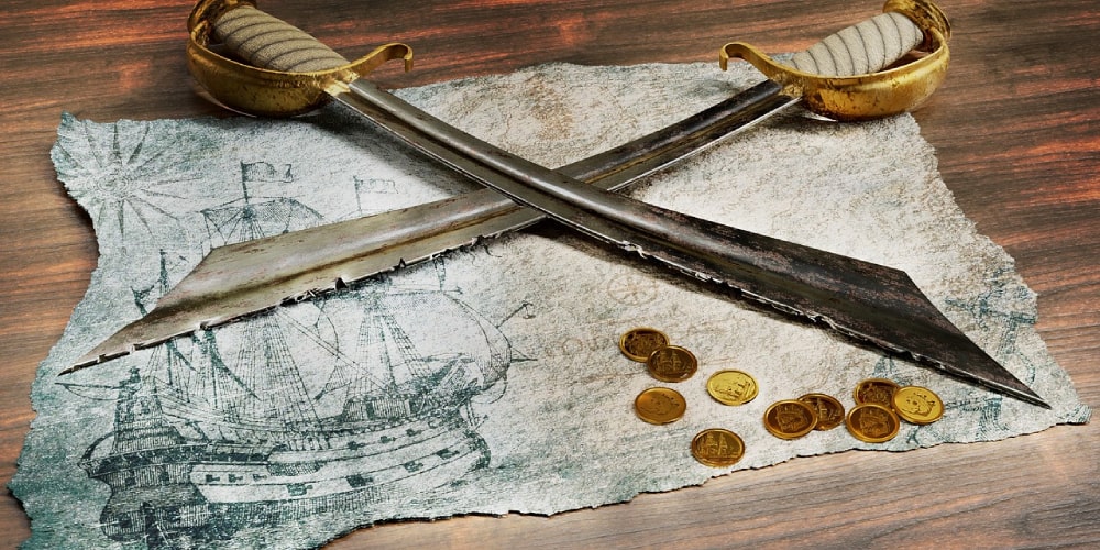 pirate map and cutlasses