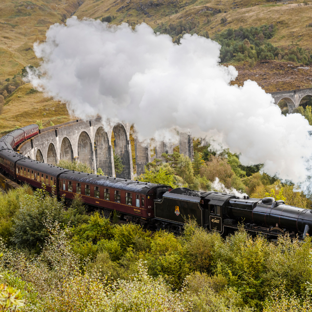 the Jacobite steam train sets off from Fort William harry potter train