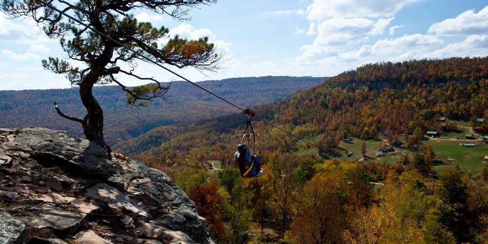 ziplining-across-valley-at-horseshoe-canyon-ranch-jasper-on-an-arkansas-family-vacation