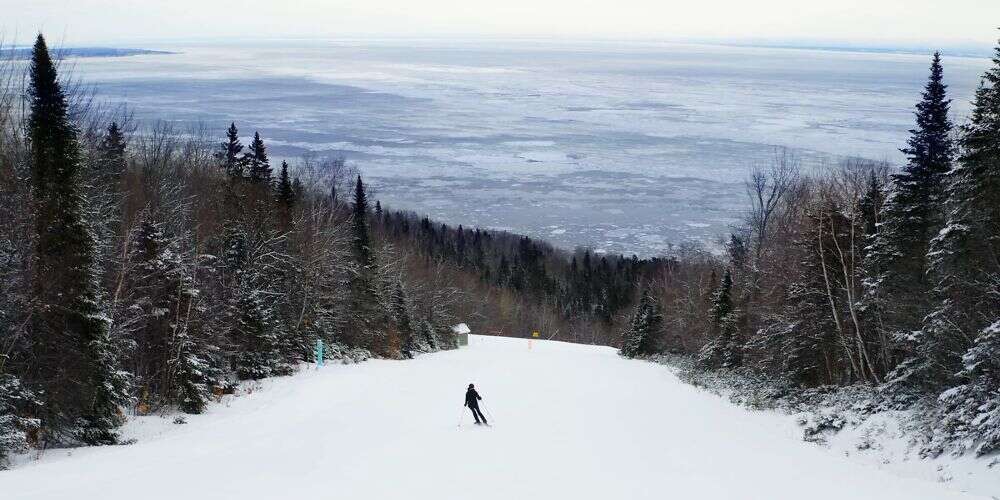 downhill skiing through pine forests on Le Massif de Charlevoix Canada