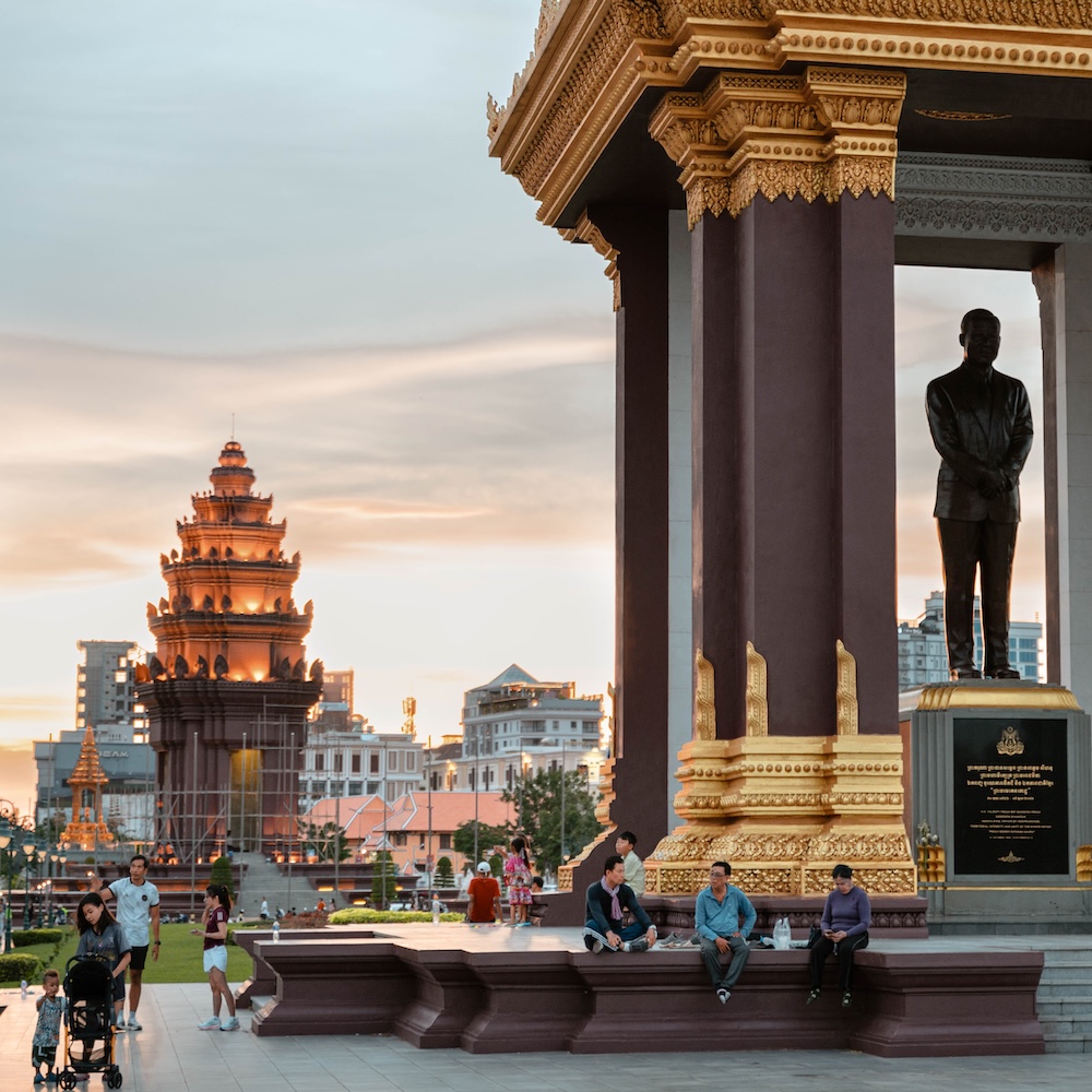 people chilling under a evening sky in a national monument