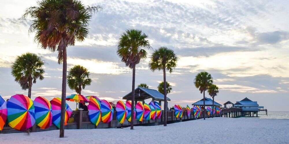 Pier 60 at Sunset with Umbrellas Clearwater Beach St Pete and Clearwater